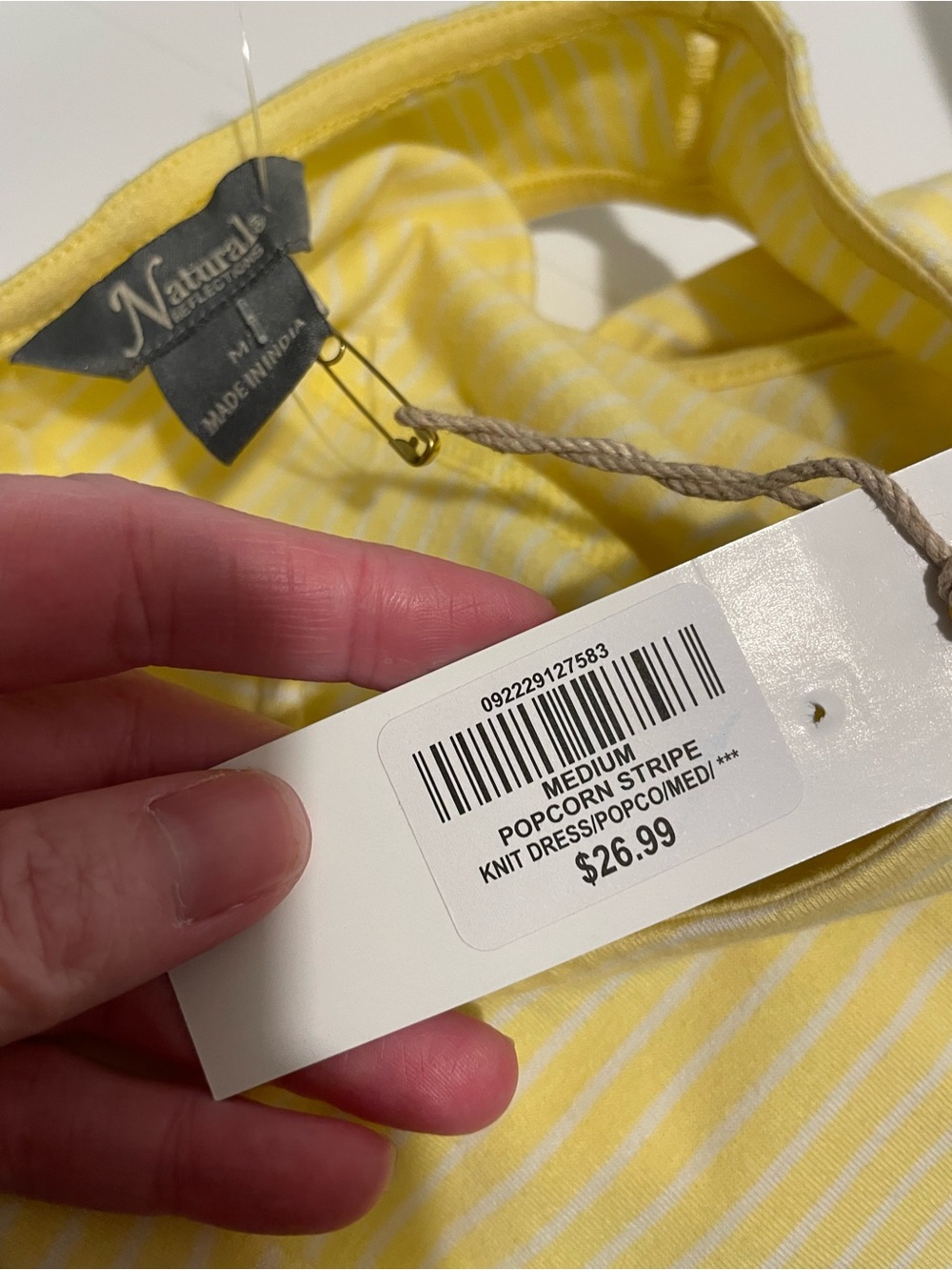 Natural Reflections Brand Size Medium Popcorn Yellow & White Striped Knit Dress - Picture 3 of 5